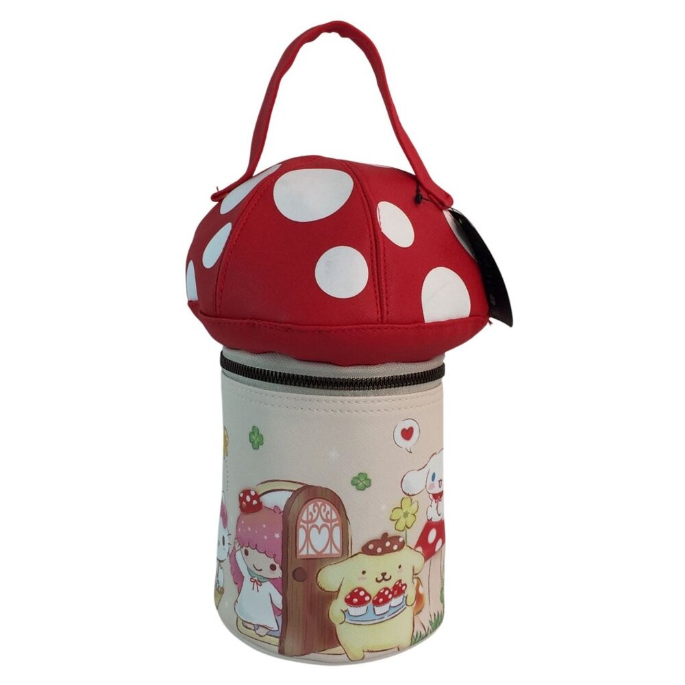 Bioworld Red and Cream Mushroom Cosmetic Bag with Hello Kitty and her friends!